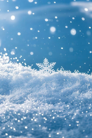 Christmas background with snowflakes on blue bokeh background.の素材