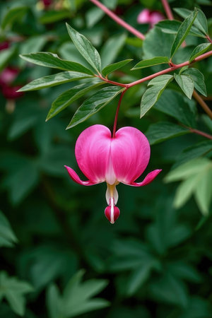 Pink heart-shaped flower of Bleeding Heart, Dicentra spectabilisの素材