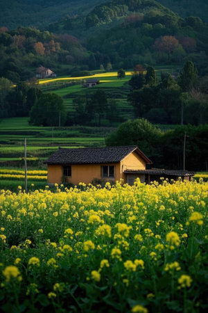 Rapeseed field in the countryside of Friuli Venezia-Giulia, Italyの素材