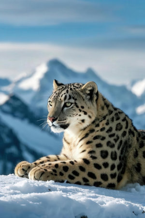 Snow leopard (Panthera uncia) in the snowの素材