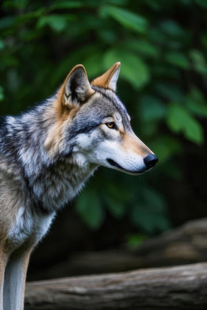 Closeup portrait of gray wolf (Canis lupus) in the forestの素材