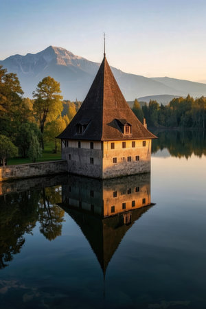 Castle in Bled, Slovenia. Lake Bled is the largest lake in Slovenia.の素材