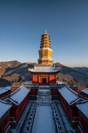 Buddhist pagoda in the winter, Hebei Province, Chinaの素材