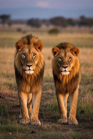 Lion couple in the Moremi Game Reserve (Okavango River Delta), National Park, Botswanaの素材
