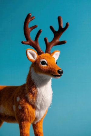 deer toy on blue background, christmas decoration, close upの素材