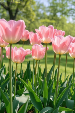 Pink tulips in the Keukenhof park in Netherlands.の素材
