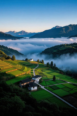 Rice paddies on terraced of Piedmont, Italyの素材