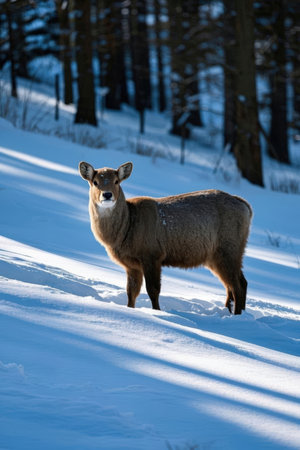 Sika deer (lat. Cervus nippon) in winter forest.の素材