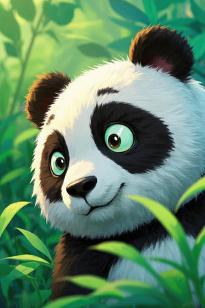 panda in the forest with green grass - illustration for children.の素材