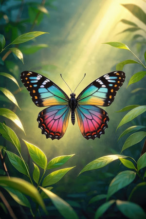 Beautiful butterfly in the garden. Nature background. Soft focus.の素材