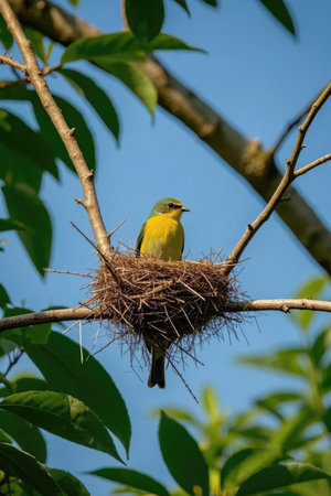 Yellow-billed Bulbul in a nest on a tree.の素材