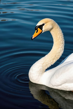 swan on blue lake water in sunny day, swans on pond, nature seriesの素材