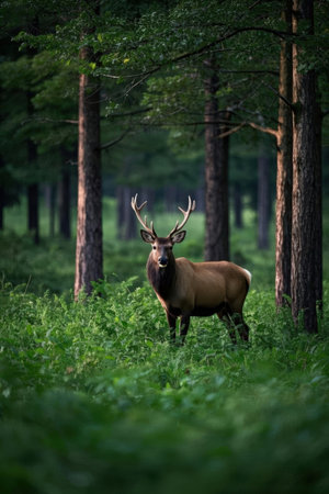 Red Deer (Cervus elaphus) in the forest during rutting seasonの素材