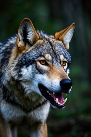 Portrait of a wolf (Canis lupus) in the forestの素材