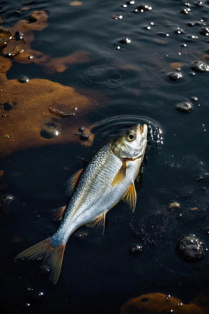 Freshwater fish on the river bank. River fish in the water.の素材