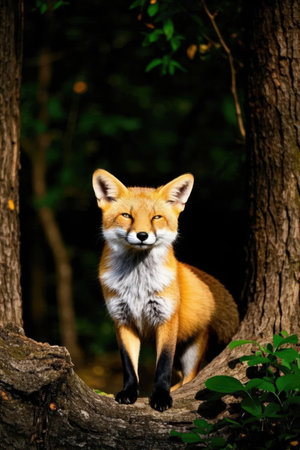 Red fox in the forest. Wildlife scene from european nature.の素材