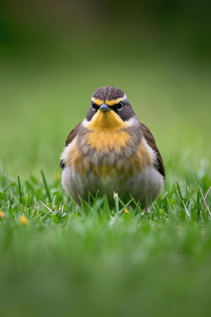 Babbler (Luscinia rubecula) on grassの素材