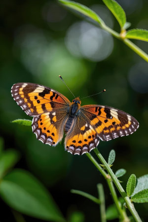 Butterfly sitting on a green leaf in nature. Macro.の素材