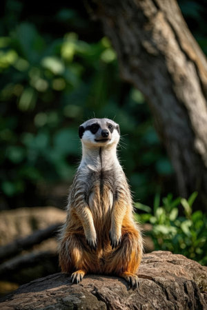 Meerkat standing on a rock in a zoo, Thailand.の素材