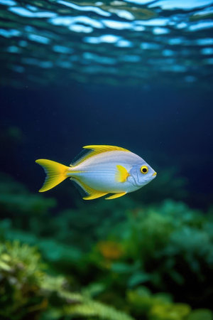 Yellow fish in the aquarium. Underwater world. Underwater world.の素材