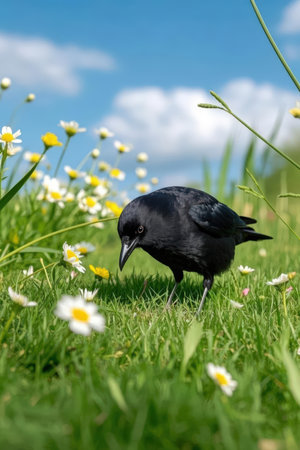 Jackdaw (Corvus monedula) on the grassの素材