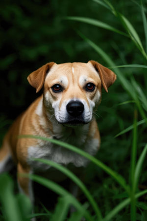 Portrait of a dog in the grass. Selective focus.の素材
