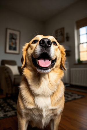 Portrait of a cute Golden Retriever dog at home.の素材