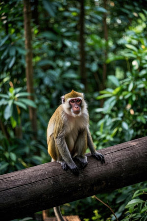 Monkey in the forest, Thailand. (Macaca fascicularis)の素材