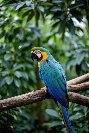Colorful macaw parrot sitting on a branch in the jungleの素材