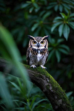 Eurasian Eagle Owl (Bubo bubo) perched on a branchの素材