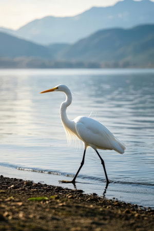 Great egret (Ardea alba) standing in the waterの素材