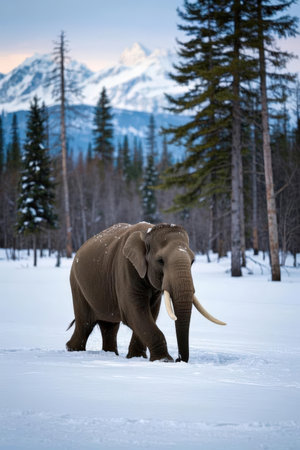 Elephant in the snowy forest in Jasper National Park, Alberta, Canadaの素材