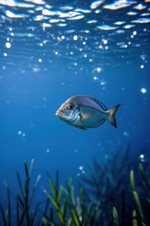 Underwater view of a fish swimming in the ocean. Underwater world.の素材