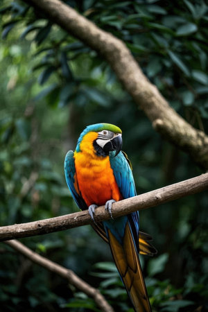 beautiful Scarlet macaw sitting on a branch in the rainforestの素材