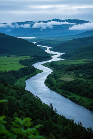 Landscape with a river in the mountains. Ukraine. Europe.の素材