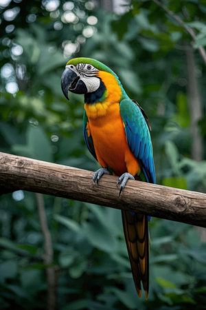 Colorful macaw parrot sitting on a branch in the forestの素材