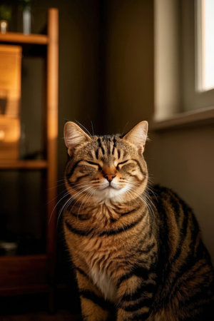 Portrait of a tabby british shorthair cat.の素材