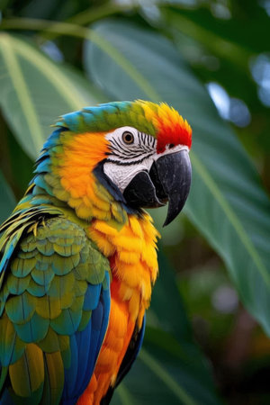 Portrait of a colorful macaw parrot on a tree.の素材