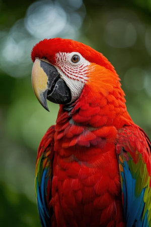 beautiful Scarlet macaw bird in the nature, close-upの素材