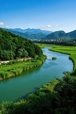 Rice terraces and river in the summer, north chinaの素材