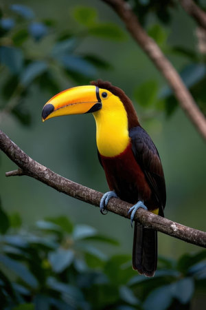 Ramphastos toco sitting on a branch in the rainforestの素材
