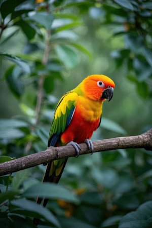 Colorful Sun Conure parrot in the rainforest of Costa Ricaの素材