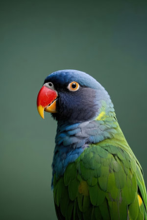 Parrot on a green background, close-up portrait of a parrotの素材