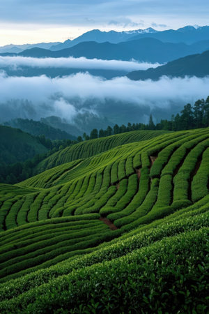 Tea Plantation in the morning at Munnar, Kerala, Indiaの素材