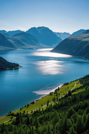 Mountain landscape with lake and forest in Alps, Austria, Europeの素材