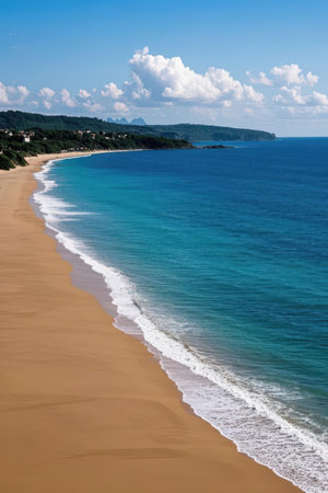 Beautiful view of the beach and the sea on a sunny dayの素材