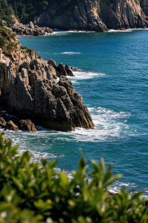 Coastline of Lloret de Mar, Costa Brava, Catalonia, Spainの素材