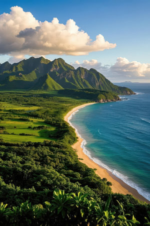 Beautiful seascape with mountains and blue sky. Nature composition.の素材