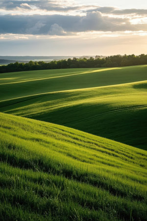 Sunset over the green fields of Friuli Venezia-Giulia, Italyの素材
