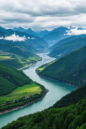 Mountain landscape with a view of the lake in the Alps.の素材